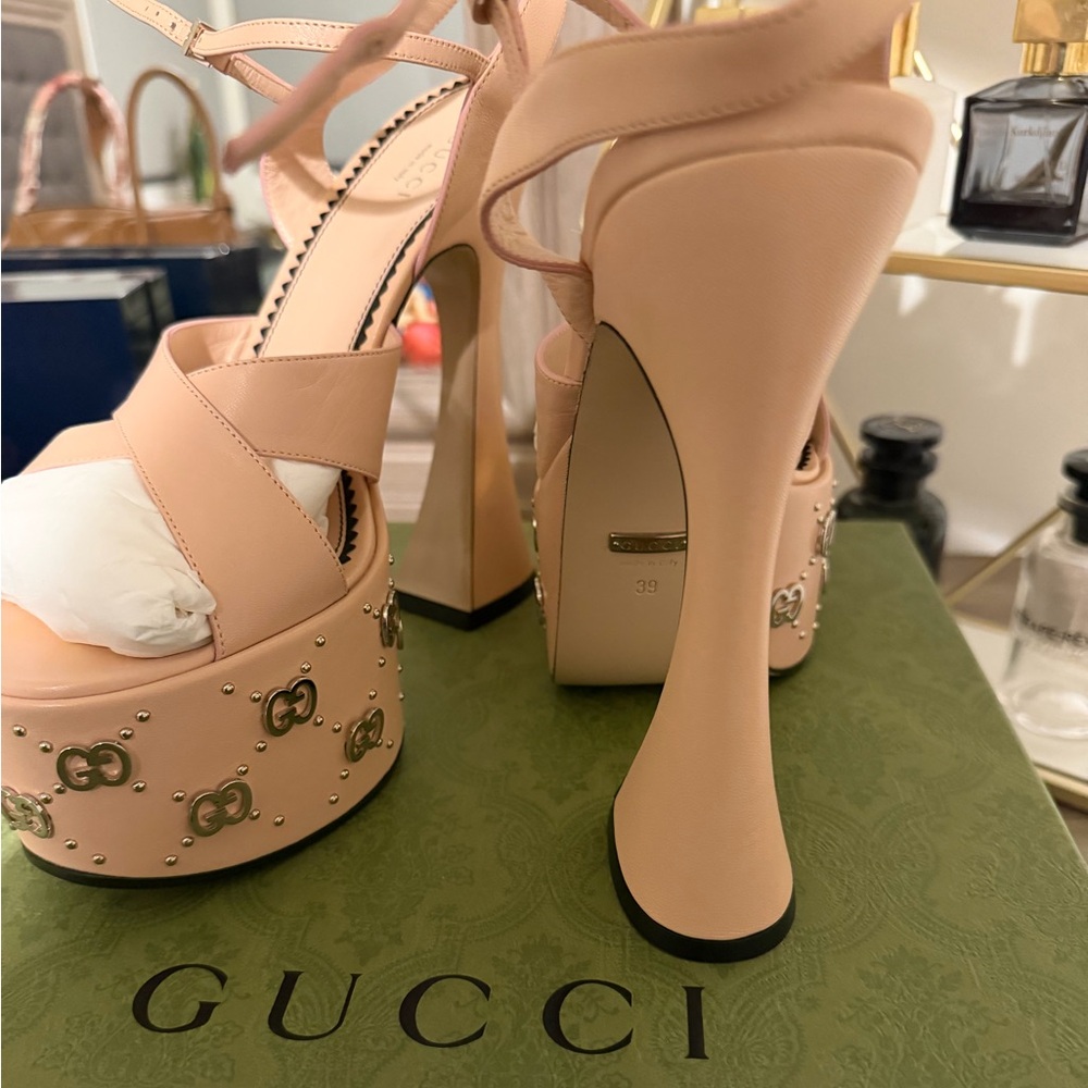 Gucci Women's Blush Pink Studded Platform Heels